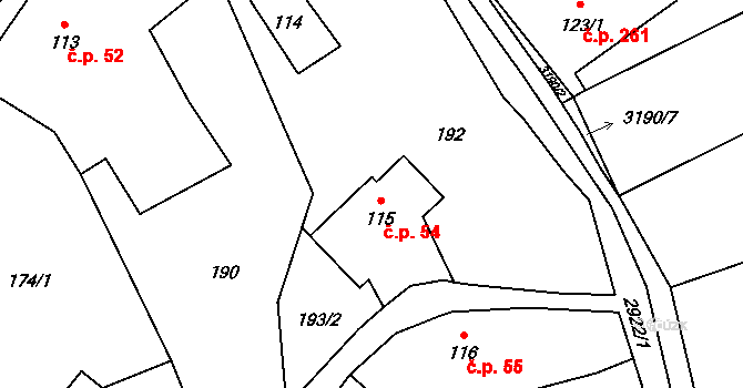 Kunratice u Cvikova 54 na parcele st. 115 v KÚ Kunratice u Cvikova, Katastrální mapa