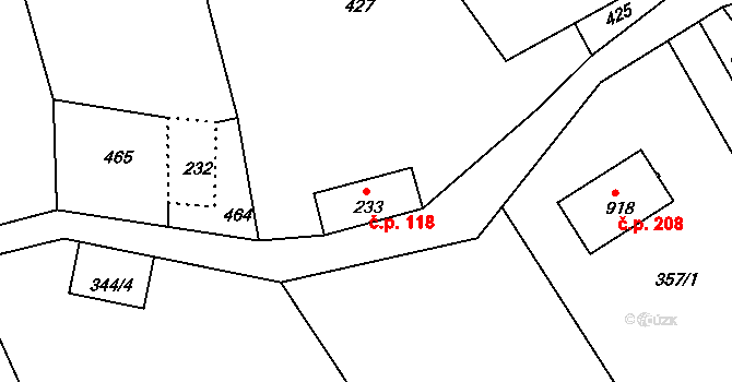 Janov 118, Nový Bor na parcele st. 233 v KÚ Janov u Nového Boru, Katastrální mapa