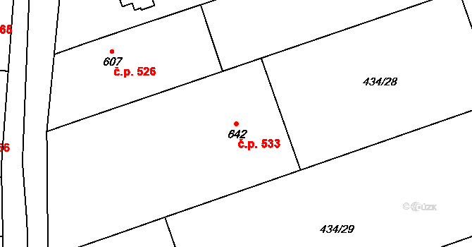 Dambořice 533 na parcele st. 642 v KÚ Dambořice, Katastrální mapa