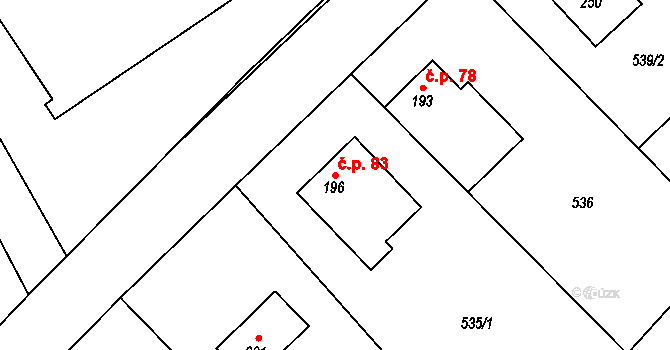 Zákolany 83 na parcele st. 196 v KÚ Trněný Újezd u Zákolan, Katastrální mapa