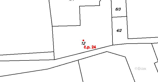 Lhotka 24 na parcele st. 12 v KÚ Lhotka u Mrákotína, Katastrální mapa
