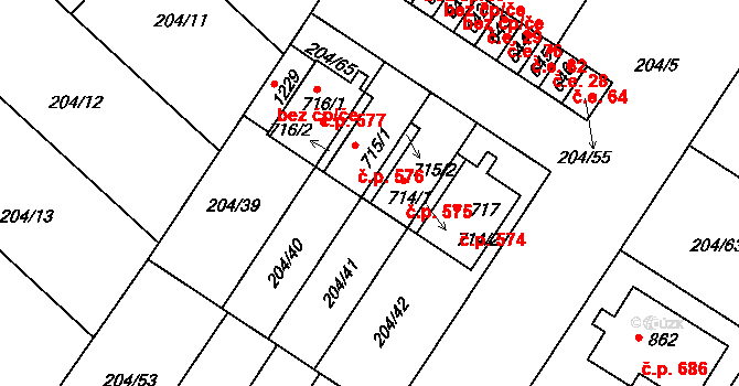 Luka nad Jihlavou 576 na parcele st. 715/1 v KÚ Luka nad Jihlavou, Katastrální mapa