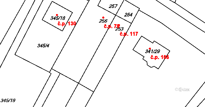 Lhota 117, Vyškov na parcele st. 253 v KÚ Lhota, Katastrální mapa