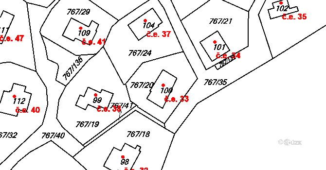 Mukov 33, Hrobčice na parcele st. 100 v KÚ Mukov, Katastrální mapa