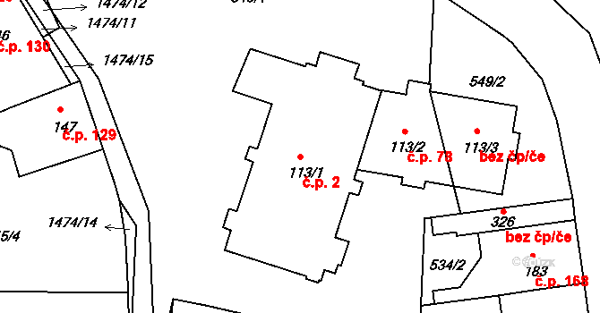 Tetín 2 na parcele st. 113/1 v KÚ Tetín u Berouna, Katastrální mapa