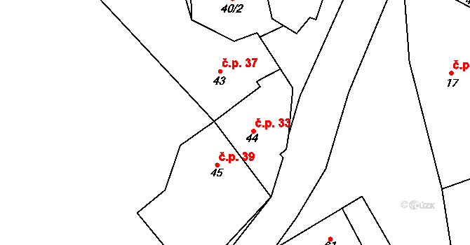 Horní Stakory 33, Kosmonosy na parcele st. 44 v KÚ Horní Stakory, Katastrální mapa