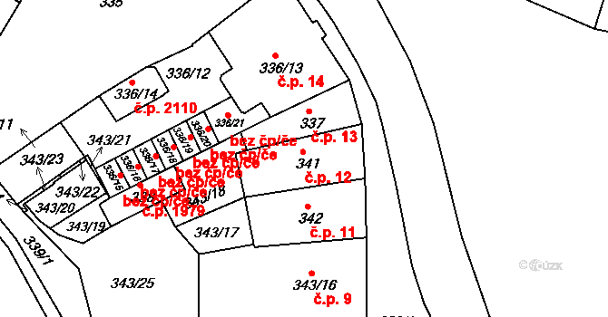 Tachov 12 na parcele st. 341 v KÚ Tachov, Katastrální mapa
