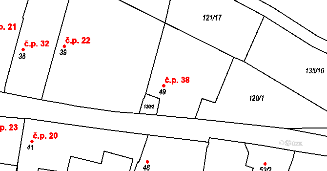 Počaply 38, Terezín na parcele st. 49 v KÚ Počaply u Terezína, Katastrální mapa