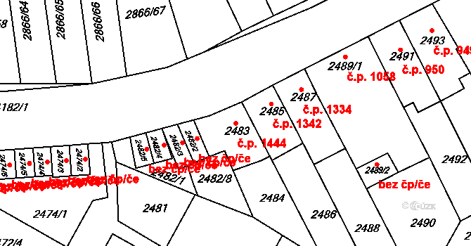 Roudnice nad Labem 1444 na parcele st. 2483 v KÚ Roudnice nad Labem, Katastrální mapa
