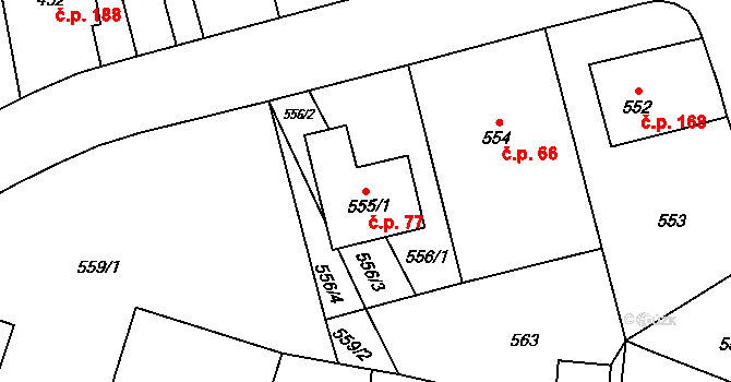 Choryně 77 na parcele st. 555/1 v KÚ Choryně, Katastrální mapa
