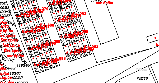 Bechyně 282 na parcele st. 1193/72 v KÚ Bechyně, Katastrální mapa