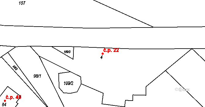 Dobšice 22, Libošovice na parcele st. 4 v KÚ Dobšice, Katastrální mapa