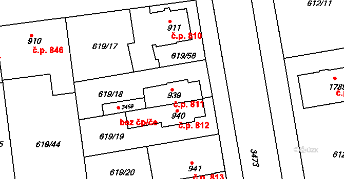 Lysá nad Labem 811 na parcele st. 939 v KÚ Lysá nad Labem, Katastrální mapa