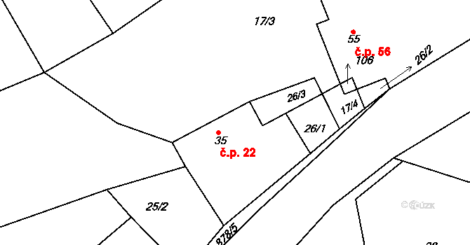 Sedletín 22 na parcele st. 35 v KÚ Sedletín, Katastrální mapa