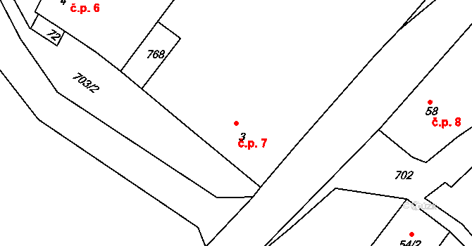 Ročov 7 na parcele st. 3 v KÚ Horní Ročov, Katastrální mapa