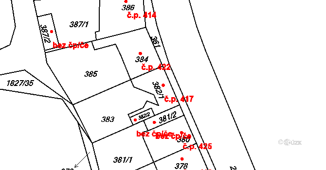 Volyně 417 na parcele st. 382/1 v KÚ Volyně, Katastrální mapa