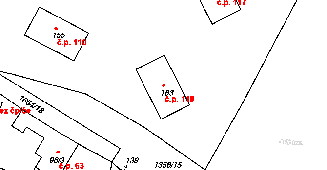 Měrunice 118 na parcele st. 163 v KÚ Měrunice, Katastrální mapa