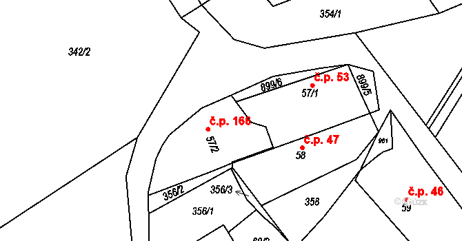 Dolní Vinice 166, Kly na parcele st. 57/2 v KÚ Kly, Katastrální mapa