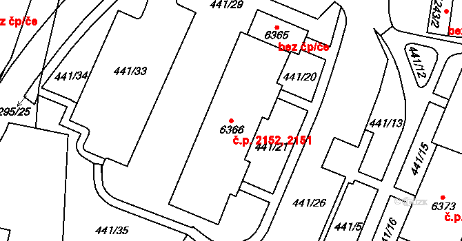 Cheb 2151,2152 na parcele st. 6366 v KÚ Cheb, Katastrální mapa