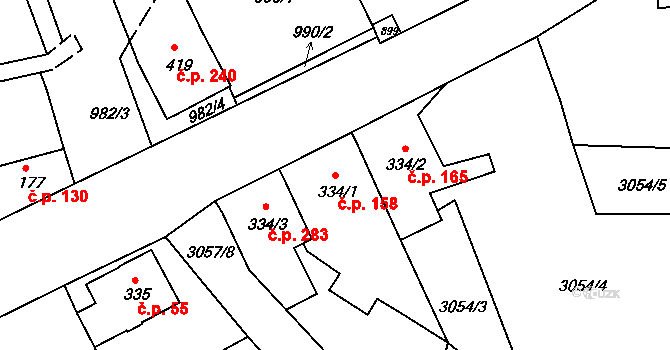 Jílové 158 na parcele st. 334/1 v KÚ Jílové u Děčína, Katastrální mapa