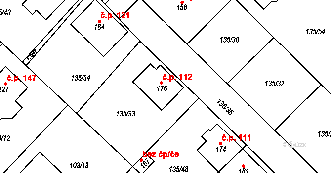 Libenice 112 na parcele st. 176 v KÚ Libenice, Katastrální mapa