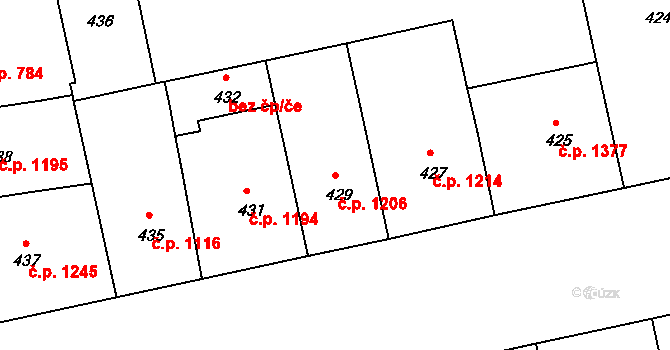 Žižkov 1206, Praha na parcele st. 429 v KÚ Žižkov, Katastrální mapa