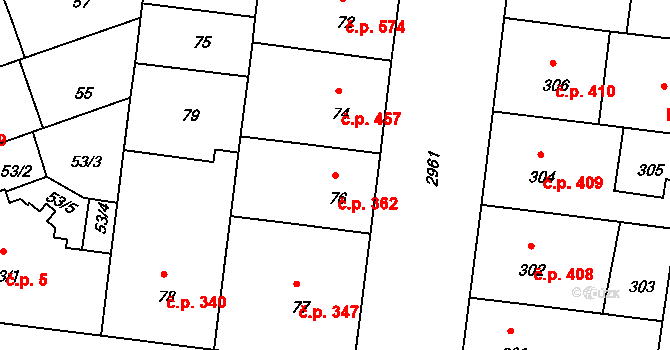 Nusle 362, Praha na parcele st. 76 v KÚ Nusle, Katastrální mapa