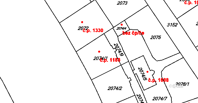 Nusle 1188, Praha na parcele st. 2074/1 v KÚ Nusle, Katastrální mapa