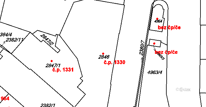 Smíchov 1330, Praha na parcele st. 2846 v KÚ Smíchov, Katastrální mapa