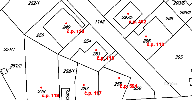Velká Chuchle 118, Praha na parcele st. 253 v KÚ Velká Chuchle, Katastrální mapa