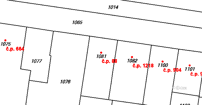 Vršovice 88, Praha na parcele st. 1081 v KÚ Vršovice, Katastrální mapa