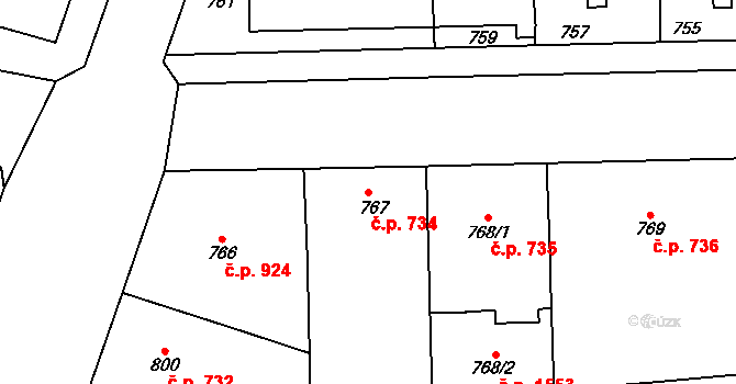 Vršovice 734, Praha na parcele st. 767 v KÚ Vršovice, Katastrální mapa