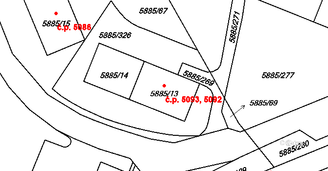 Chomutov 5092,5093 na parcele st. 5885/13 v KÚ Chomutov I, Katastrální mapa