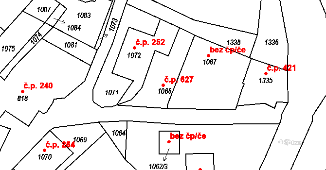 Hodkovice nad Mohelkou 627 na parcele st. 1068 v KÚ Hodkovice nad Mohelkou, Katastrální mapa