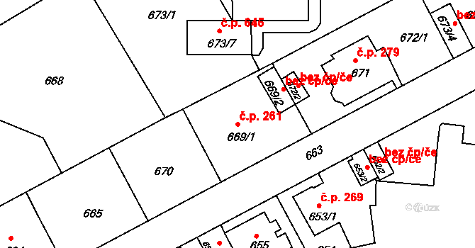 Liberec XI-Růžodol I 261, Liberec na parcele st. 669/1 v KÚ Růžodol I, Katastrální mapa