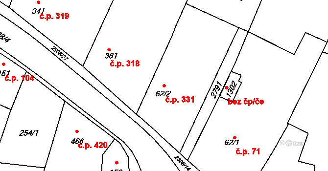 Kateřinky 331, Opava na parcele st. 62/2 v KÚ Kateřinky u Opavy, Katastrální mapa
