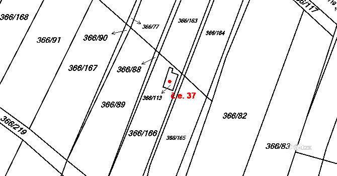 Ledce 37 na parcele st. 366/113 v KÚ Ledce u Židlochovic, Katastrální mapa