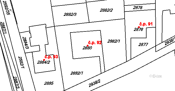 Životice 92, Havířov na parcele st. 2880 v KÚ Bludovice, Katastrální mapa
