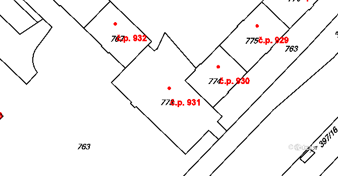 Město 931, Havířov na parcele st. 773 v KÚ Havířov-město, Katastrální mapa