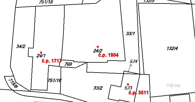 Havlíčkův Brod 1804 na parcele st. 24/2 v KÚ Perknov, Katastrální mapa