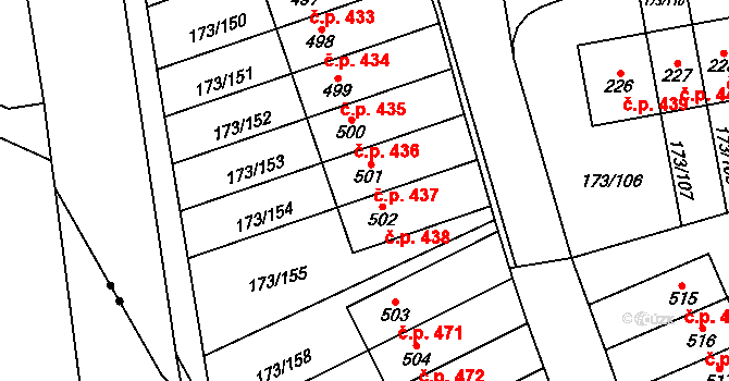 Velké Přílepy 437 na parcele st. 501 v KÚ Velké Přílepy, Katastrální mapa