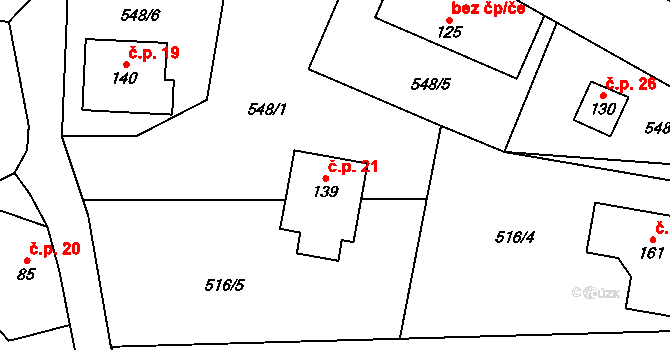 Bakov 21, Studnice na parcele st. 139 v KÚ Řešetova Lhota, Katastrální mapa