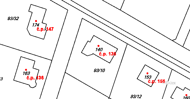 Hoděšovice 135, Býšť na parcele st. 140 v KÚ Hoděšovice, Katastrální mapa