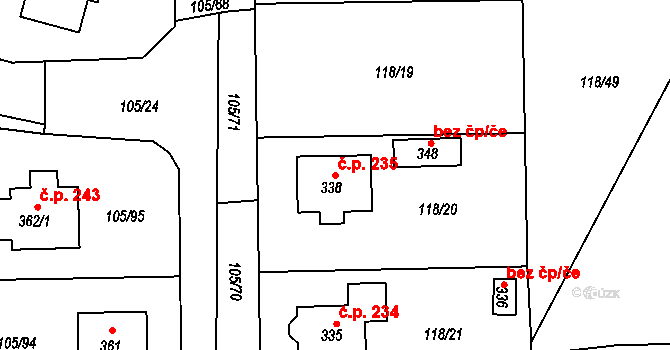 Hrádek 235 na parcele st. 338 v KÚ Hrádek u Sušice, Katastrální mapa