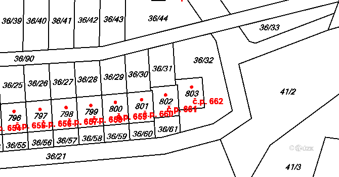 Hovorčovice 661 na parcele st. 802 v KÚ Hovorčovice, Katastrální mapa