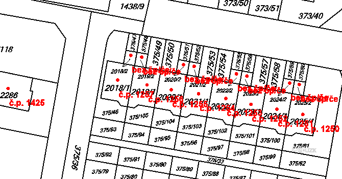 Starý Plzenec 1255 na parcele st. 2020/1 v KÚ Starý Plzenec, Katastrální mapa