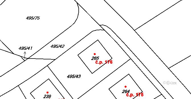 Zdiměřice 176, Jesenice na parcele st. 265 v KÚ Zdiměřice u Prahy, Katastrální mapa
