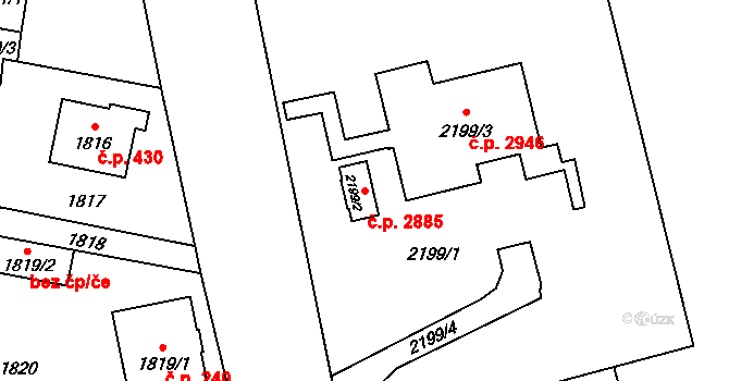 Předměstí 2885, Opava na parcele st. 2199/2 v KÚ Opava-Předměstí, Katastrální mapa