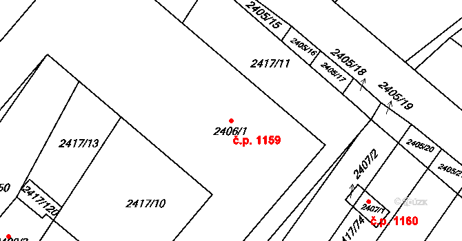 Rakšice 1159, Moravský Krumlov na parcele st. 2406/1 v KÚ Moravský Krumlov, Katastrální mapa