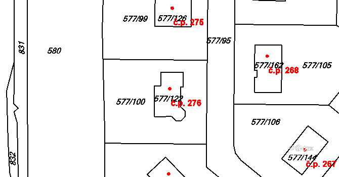 Stehelčeves 276 na parcele st. 577/122 v KÚ Stehelčeves, Katastrální mapa